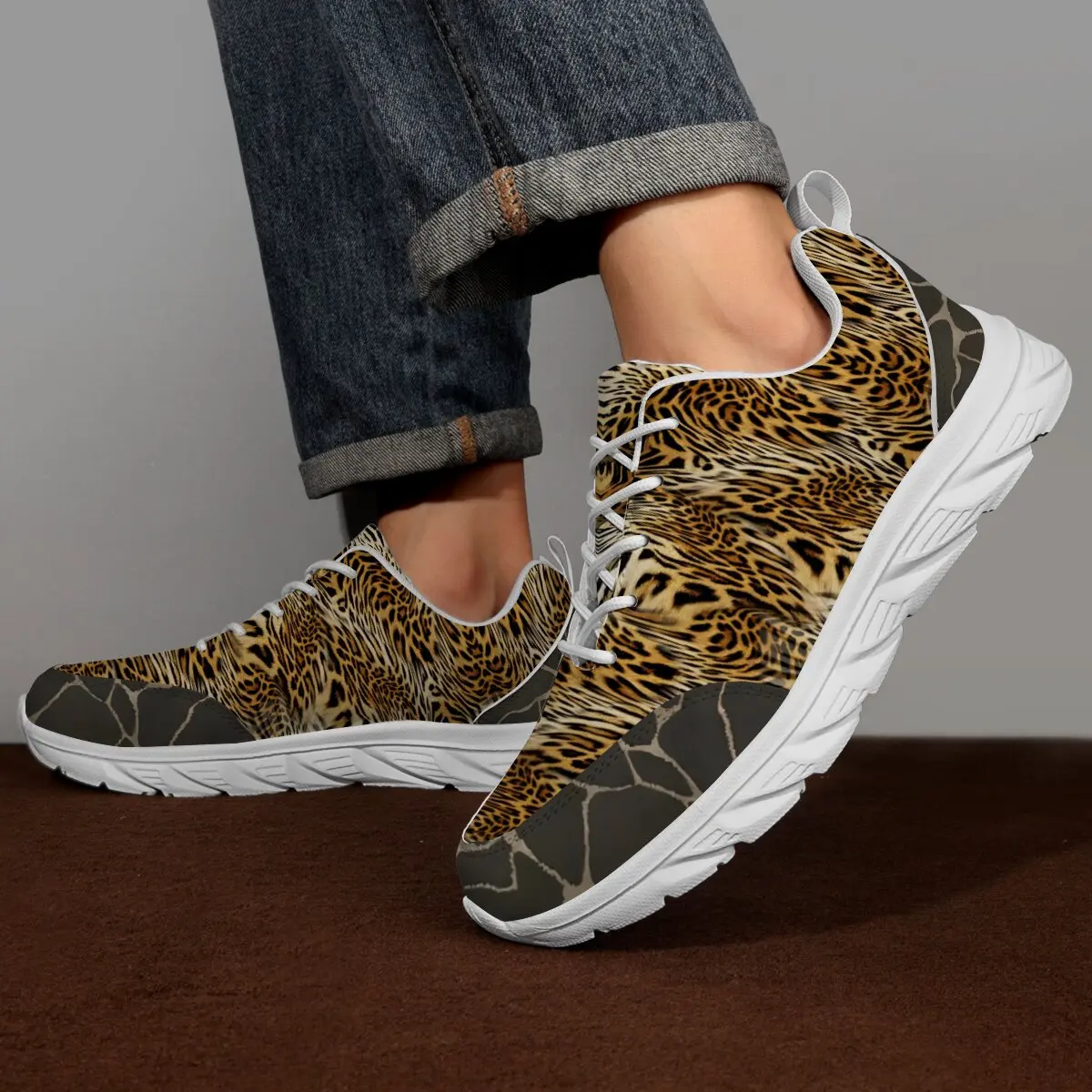 

Повседневная спортивная обувь для пар, мягкая тканая дышащая легкая прогулочная обувь на плоской подошве с мраморным леопардовым принтом