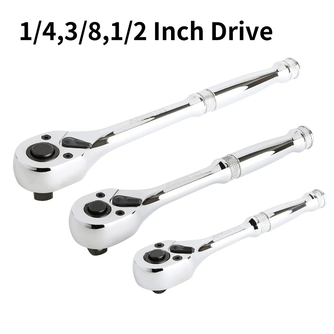 

Fully polished chrome solid handle with teardrop shaped quick release ratchet kit, 1/4, 3/8, 1/2 inch