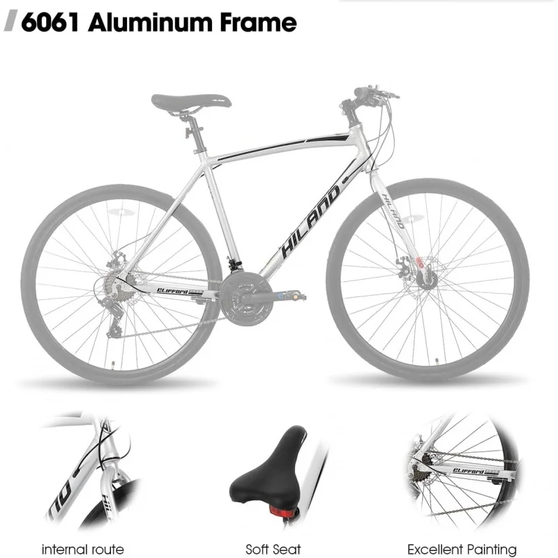 AQHH HILAND 700C Road Hybird Bike.21 speeds Bikes Urban City with Disc Brake Men Women Adult Comfortable