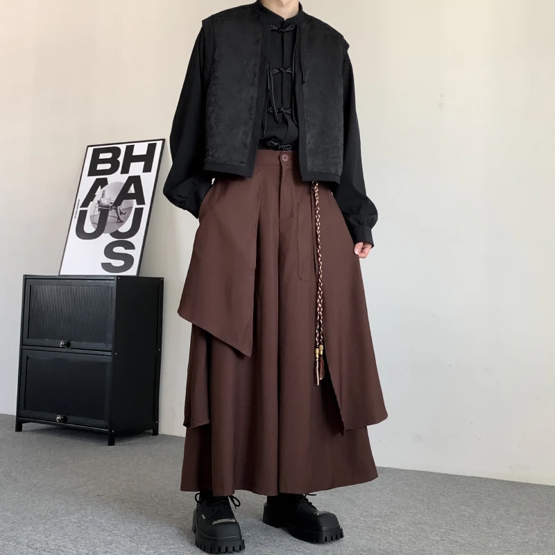 UMI MAO New Chinese Retro Trousers Stacked Yamamoto Style Irregular Wide Leg Skirts Loose Western Pants Stacked Wearing