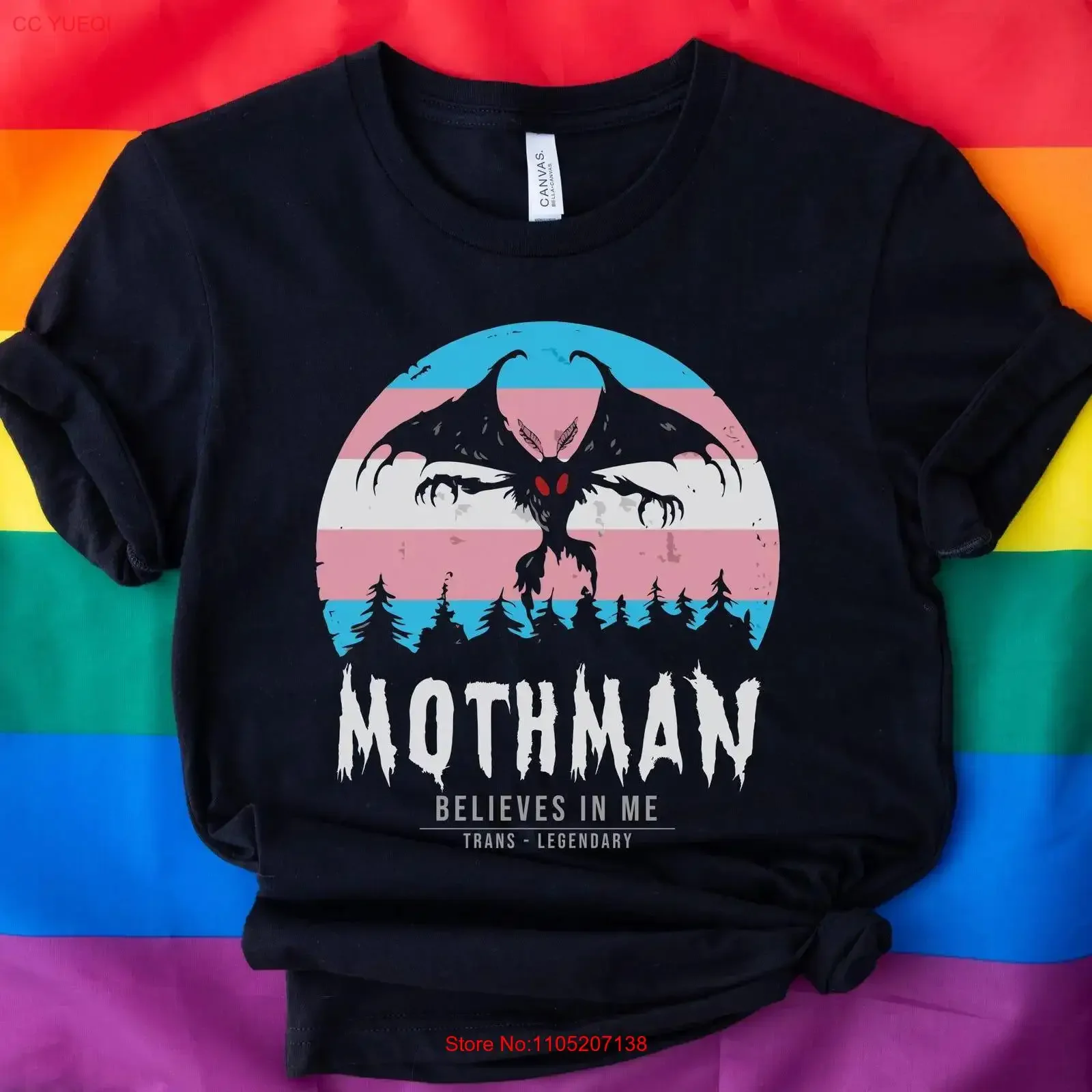 المتحولين جنسيا Mothman تي شيرت Trans Pride Cryptid Folklore Queer Mythology Legend Cryptozoology Cryptidcore Weirdcore LGBT