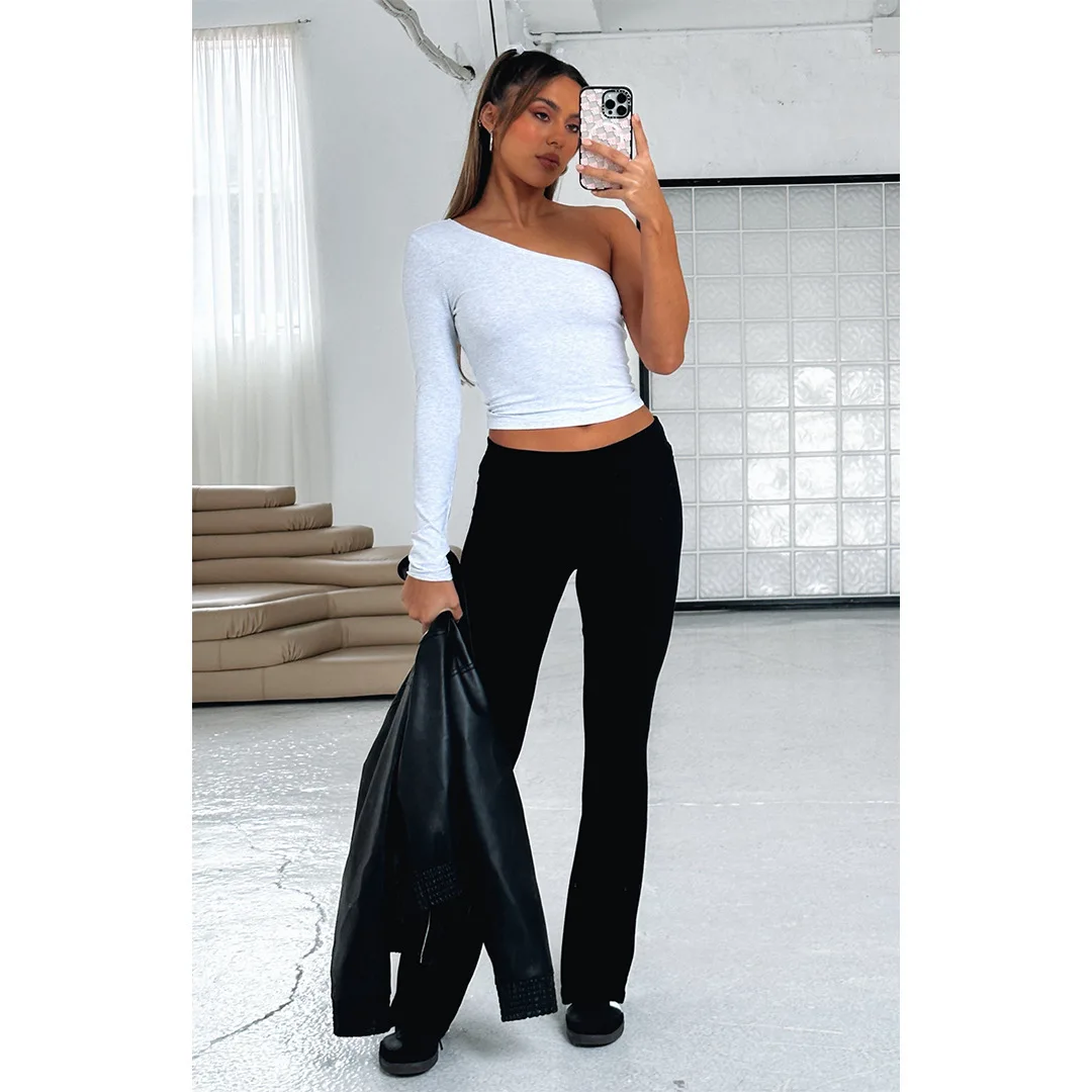 Women's Solid Woman Pants Slim Fitting High Waisted Streetwear Casual Flare Pants Women Clothes Full Length Capris Trousers