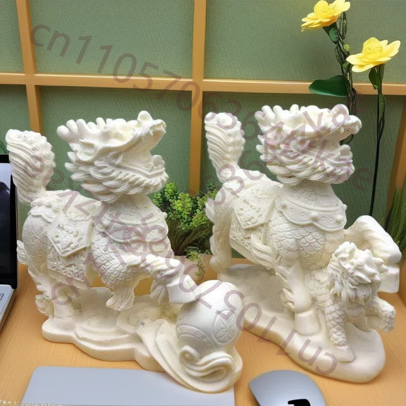 Divine Beast Qilin Mascot Decorative Statues -Chinese Mythological Animals- Home Living Room, Office Wealth Accessories A Pair