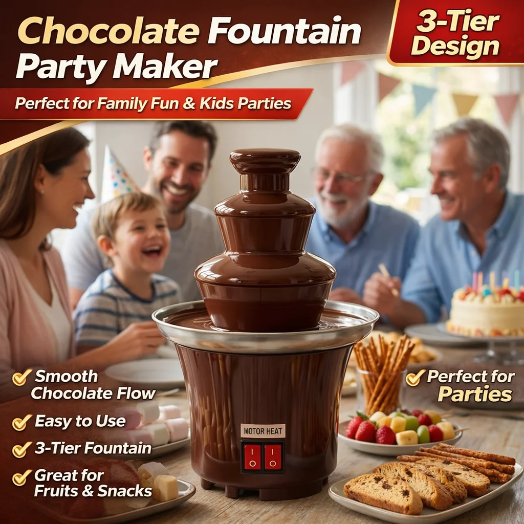 3-Tier Electric Chocolate Fountain Home Party Fondue Machine Stainless Steel Mini Chocolate Melting Tower Waterfall Maker Gift