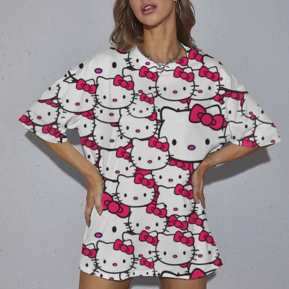 Summer 2025 New Hello Kitty Printed Women's T-shirt Plus Size O-neck Top Women's Shirt Design Women's Shirt Women's Clothing Ext