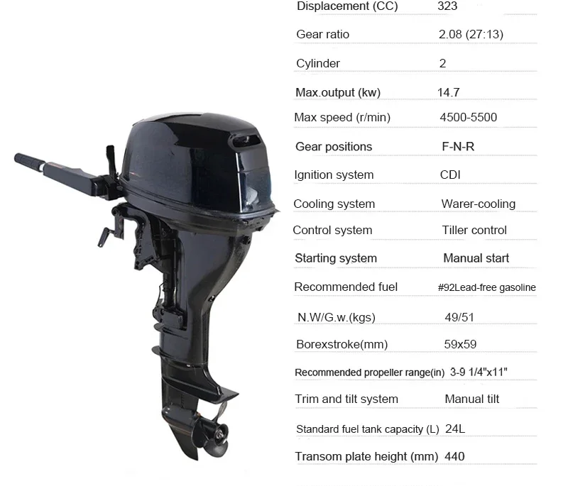 hot sale bateau hors-bord électrique sans balais, moteur de pêche à la traîne, quatre temps, 20 CV, 14700W, nouveau