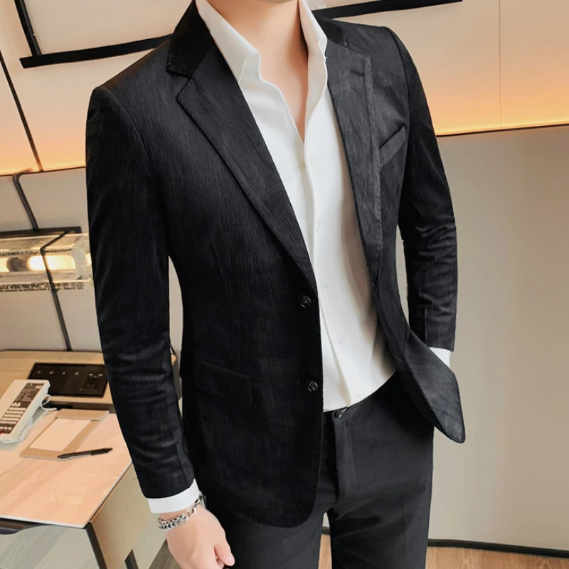 

Spring Striped Men Blazers Slim Fit Casual Business Suit Jacket High Quality Trend Social Banquet Party Uniform Dress Coats 2024