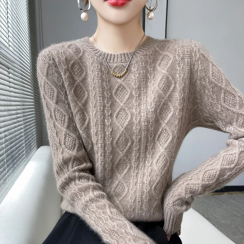 

Cashmere Sweater Women 100%Luxury Sweater Weaving Flowers Loose Casual Pullover Shirts Winter Women's Long Sleeve Top Sweatshirt