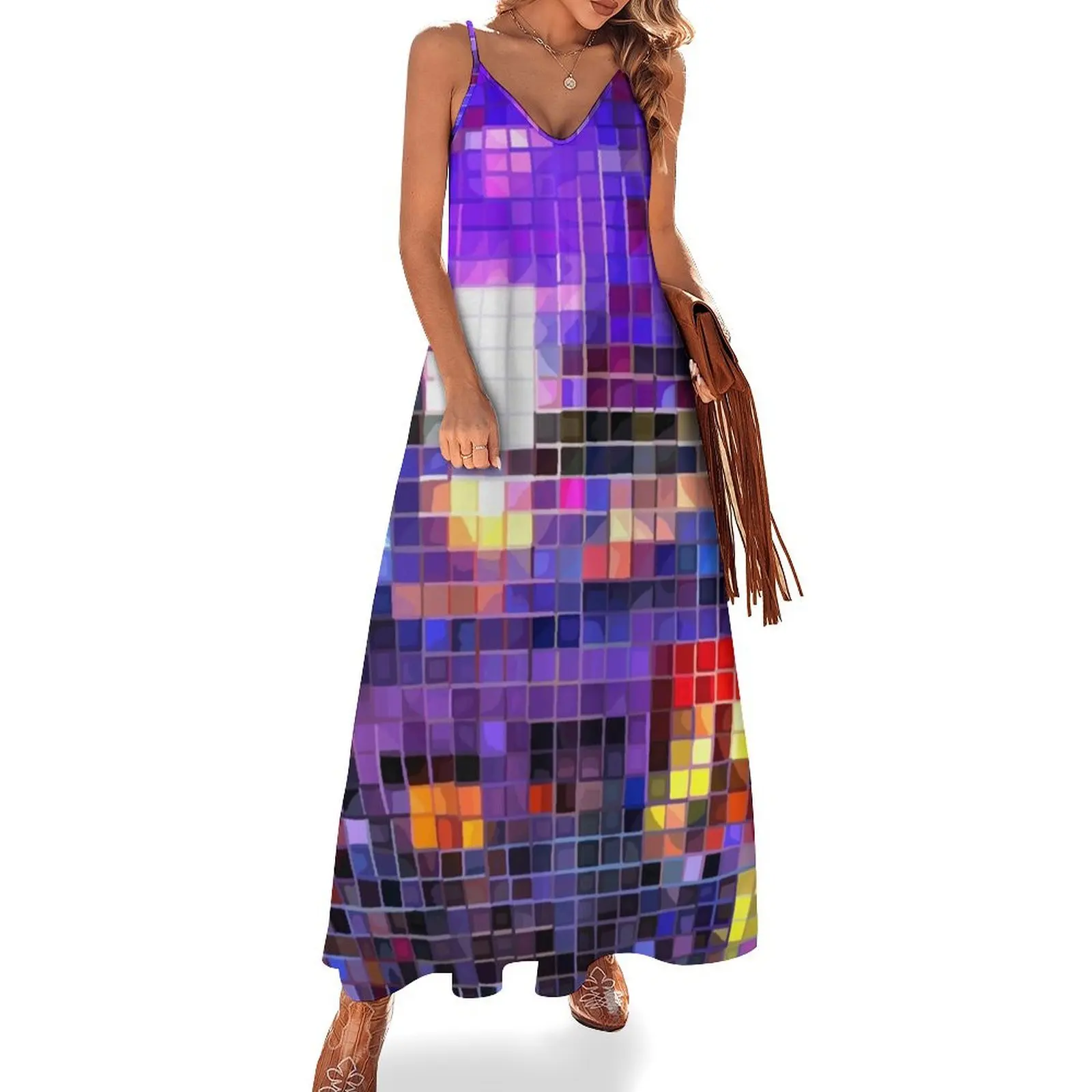 

Iridescent Disco Ball Pattern Sleeveless Long Dress Female dress women's elegant loose dresses Dress