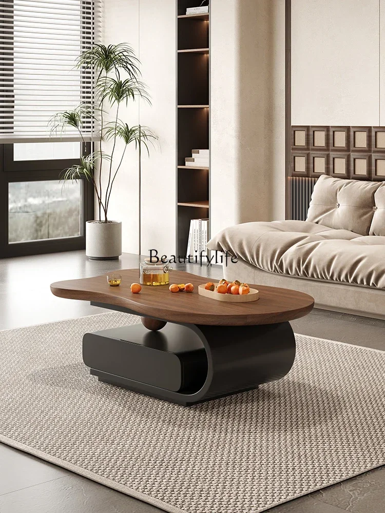 

13 Vintage Style Solid Wood Coffee Table for Living Room, Modern Minimalist Designer Irregular Black Coffee Table
