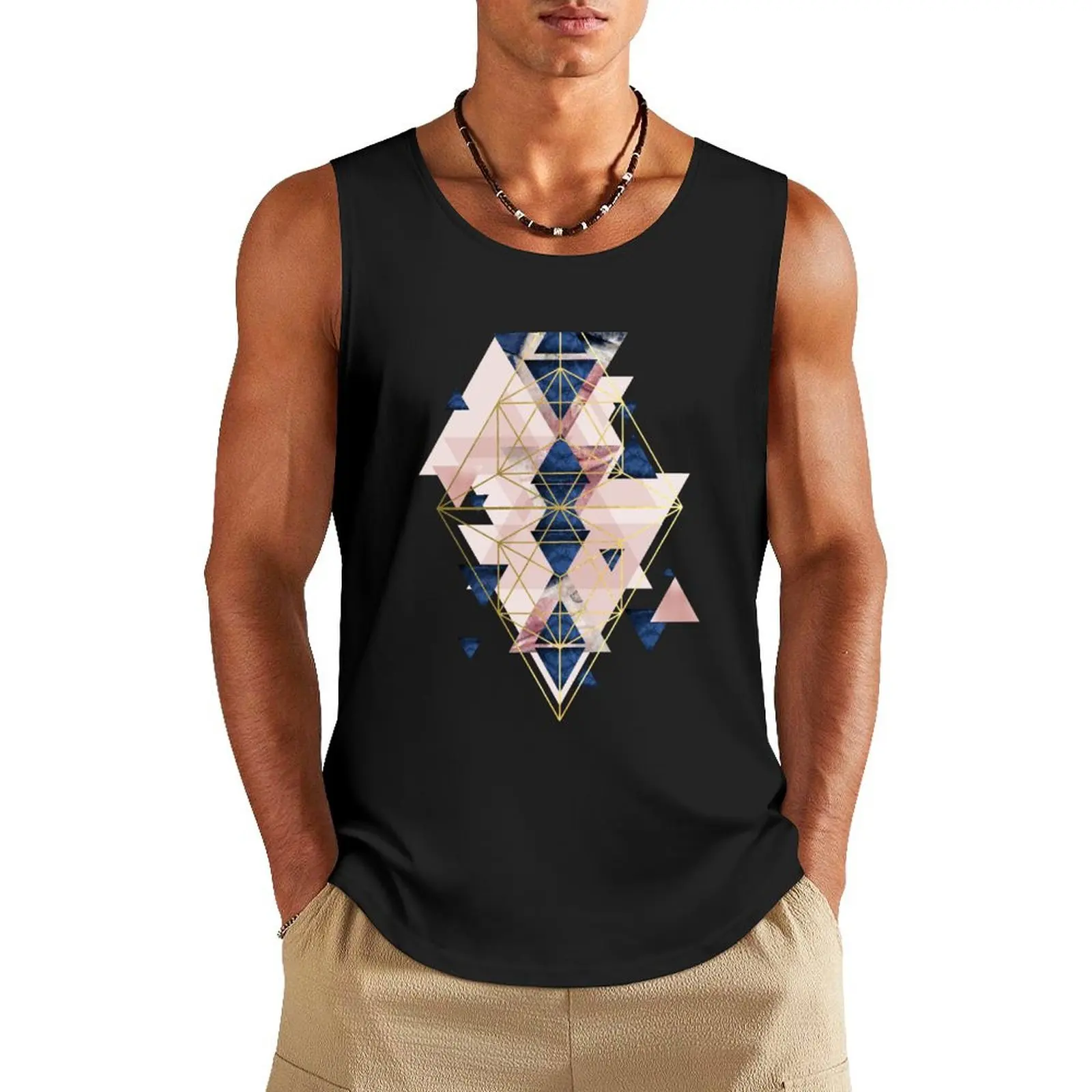 

Blush Pink and Navy Geometric Tank Top men clothes T-shirt men man sexycostume Vest