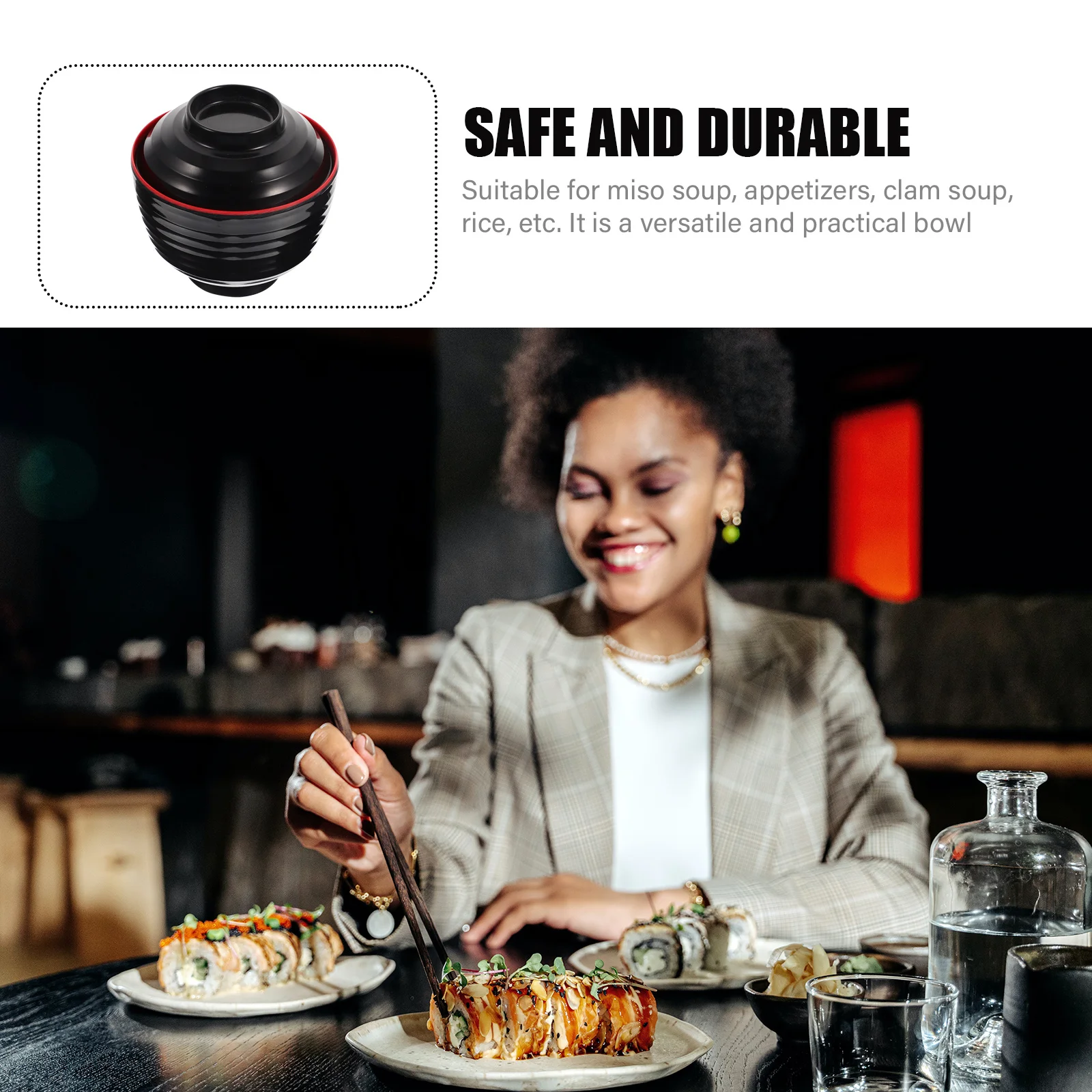 

1 Set Of Japanese Miso Soup Premium Melamine Covered With Lid For Home Restaurant Use Food-Safe Serving Bowl Kitchen