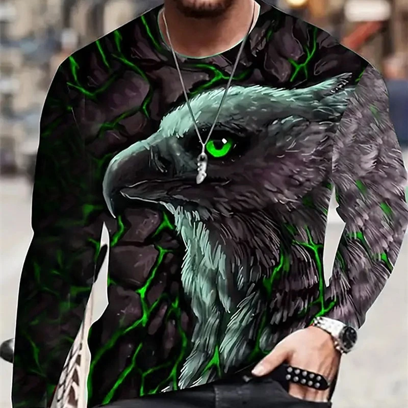 Fashion Eagle Graphic T Shirt For Men Trend Spring Autumn 3D Printed Long Sleeve T-shirts Casual Streetwear Oversized Pullovers