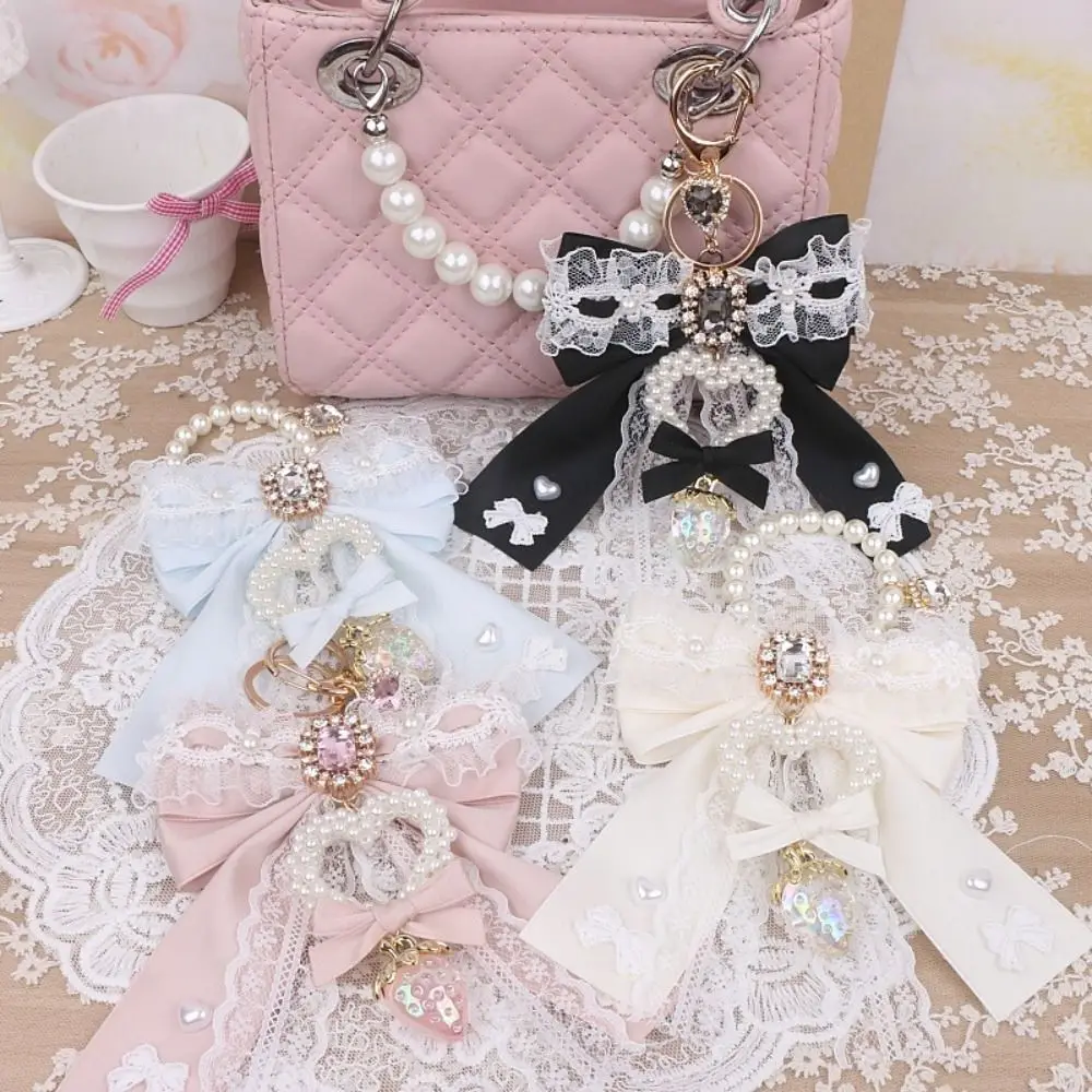 

Fashion Lace Bow Keychain Heart-shaped Exquisite Key Chain Handmade Creative Ita-Bag Decoration Bag Pendant