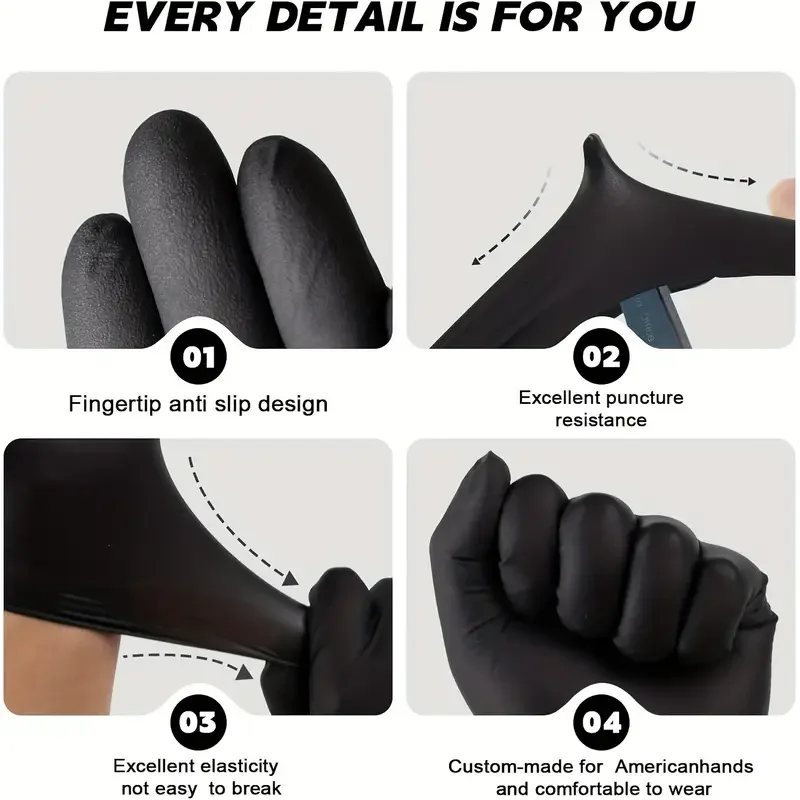 20/50/100PCS Black Nitrile Disposable Gloves 4Mil Industrial Grade Tattoo Artists Gloves Latex Free Beauty Salon Hair Dye Gloves