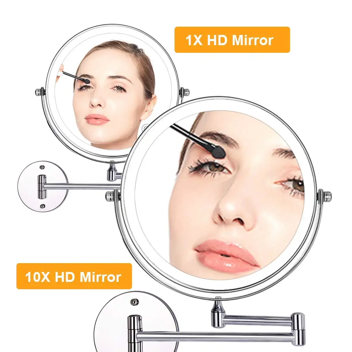 8 Inch Wall Mounted Bathroom Makeup Mirror, USB Rechargeable LED 3 Color Lights Two Sided 1X/10X Magnifying Mirror Touch Switch