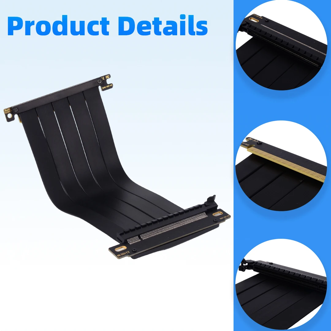 PCIE 4.0 X16 Graphics Card Extension Riser Adapter Cable Double Reverse 180 Degree Gold Finger for GPU Server  0.2m 18.5cm
