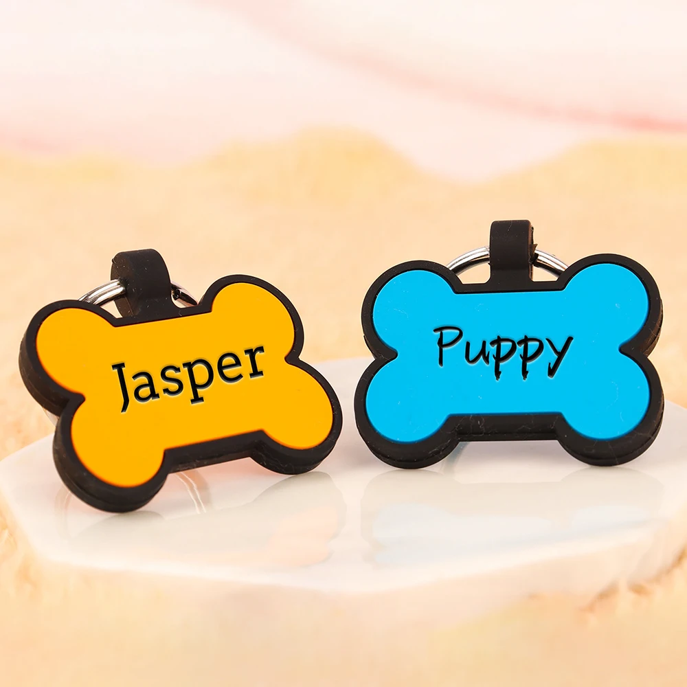 Personalized Bone Silicone Dog Tag Engraved Custom Pet Name Tags Soundless Pet ID Card Gift for Dogs Puppy