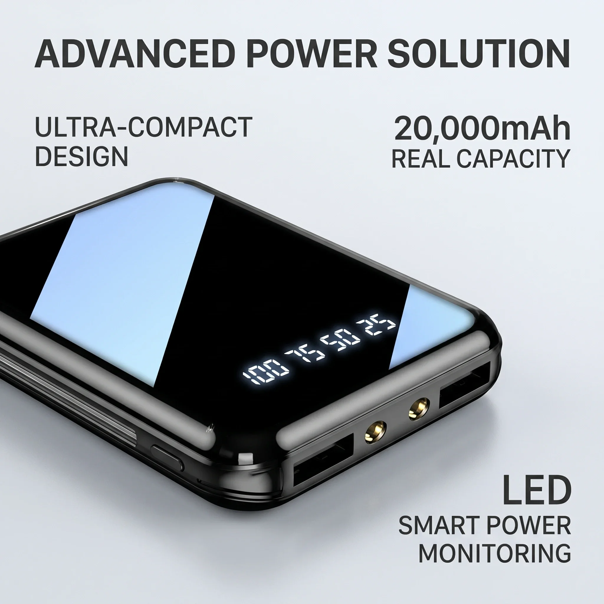 

20000mAh Mini Power Bank for iPhone Xiaomi Huawei Samsung Portable Charger Mirror Screen LED Digital Powerbank External Battery