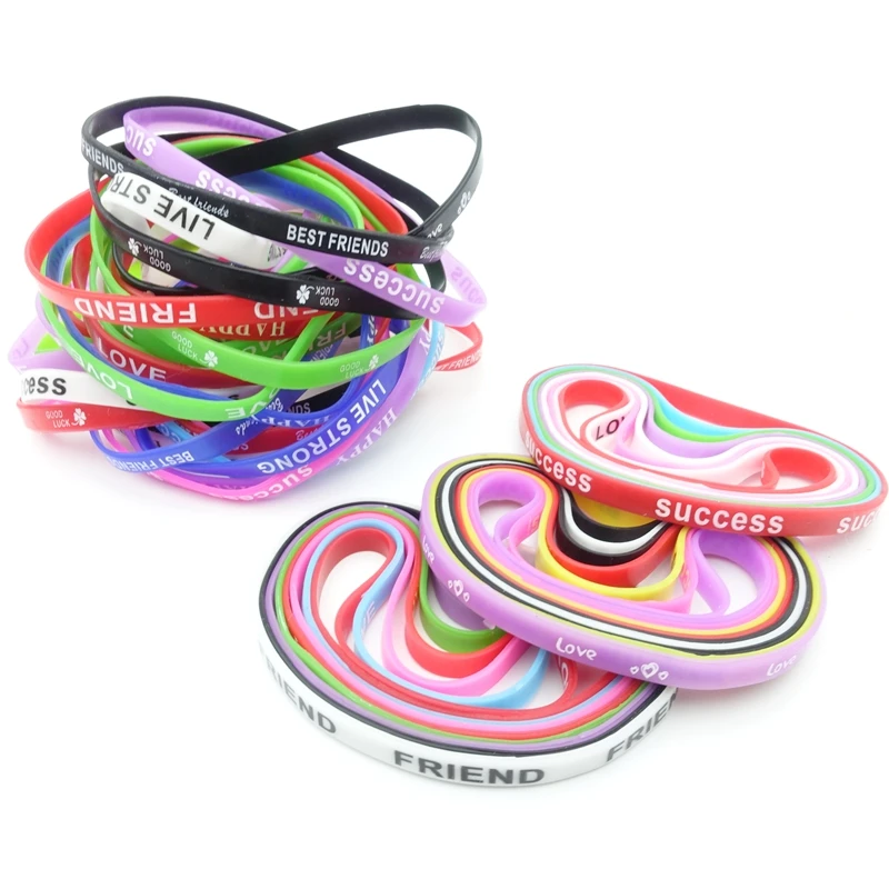 50PCs/pack Silicone Bangle Bracelets Mix Patterns Luminous Fashion Jewelry Party Gift Wholesale