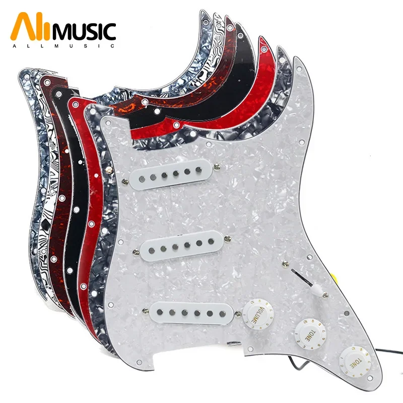 Alnico 5 Prewired ST Pickguard 3 Single Coil Pickups Loaded Electric Guitar Pickguard-Black White Pickup