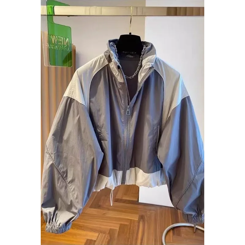 

Contrast Color Splicing Short Jacket for Women's Autumn Jacket Stand Collar Loose Casual Fashionable Korean New Windbreaker