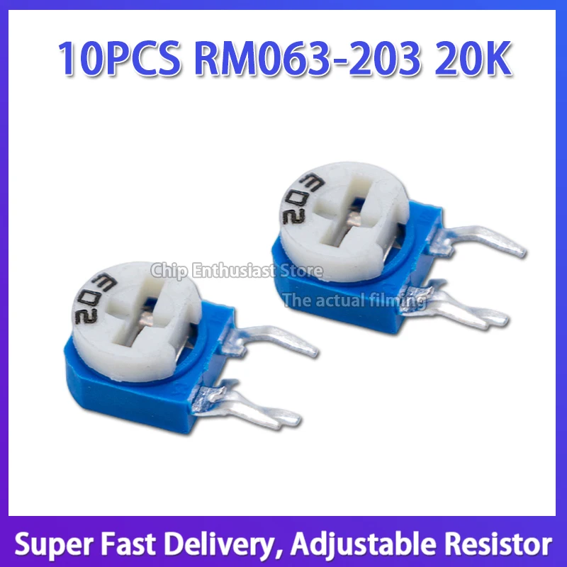 10PCS RM063-203 20K Horizontal Blue White Adjustable Resistor Plug-In Potentiometer