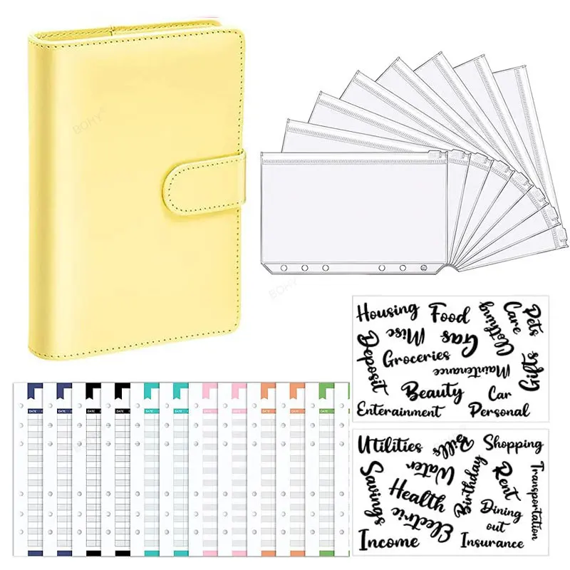 A6 Folder A6 Size 6 Hole Binder Budget Planner Notebook Covers Pockets Plastic Binder Zipper Money Saving Envelope