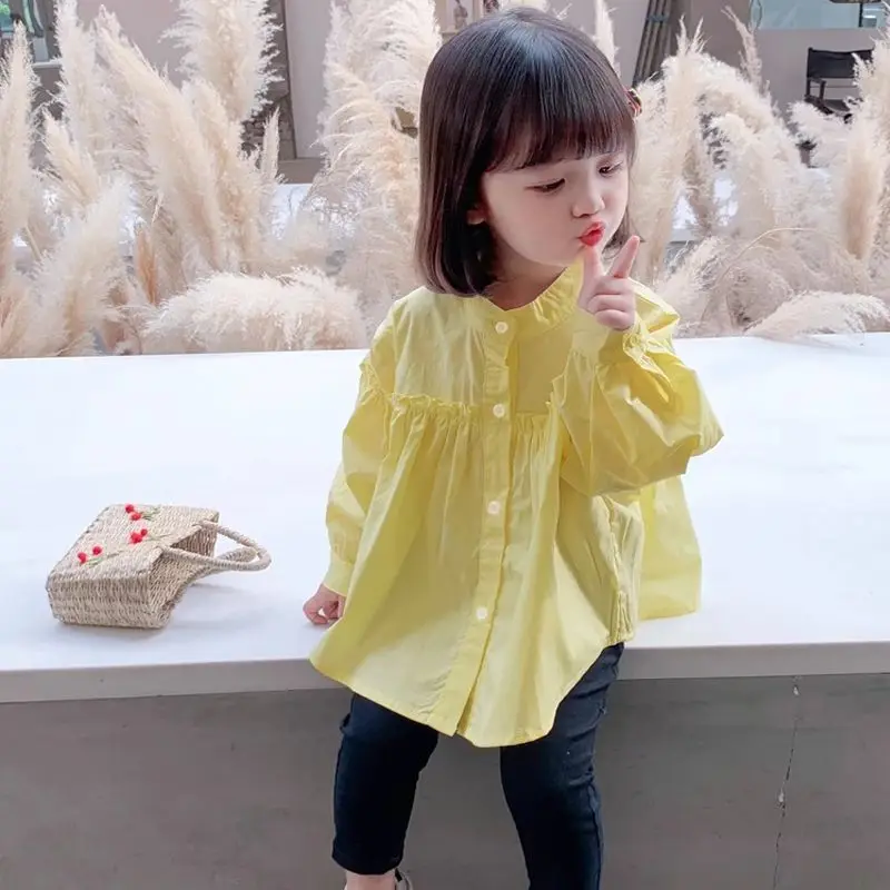 Girl Long Sleeve Shirt White Cotton Top Spring Autumn Toddler Kids Blouse Casual Loose Base Layer Children Clothing
