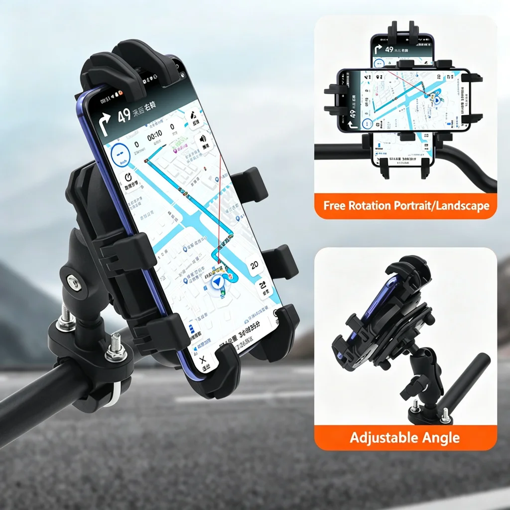 Motorcycle Phone Holder 8 Claw Shock Absorbing 360° Rotation Bike Handlebar Rearview Mirror Mount for 4.7-7