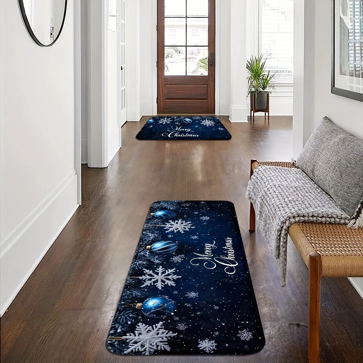 

VIKAMA 1/2pcs Christmas Atmosphere Decoration Kitchen Carpet, Home Decoration, Anti-Slip And Easy To Maintain, Corridor Carpet