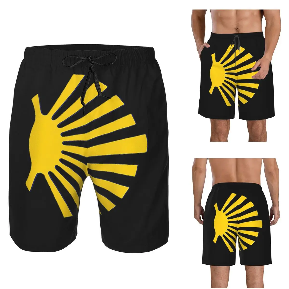 Camino De Santiago Symbol Large Yellow Scallop Shell Trunks Beach Board Shorts Casual Quick Dry Swimming Summer Men Pants
