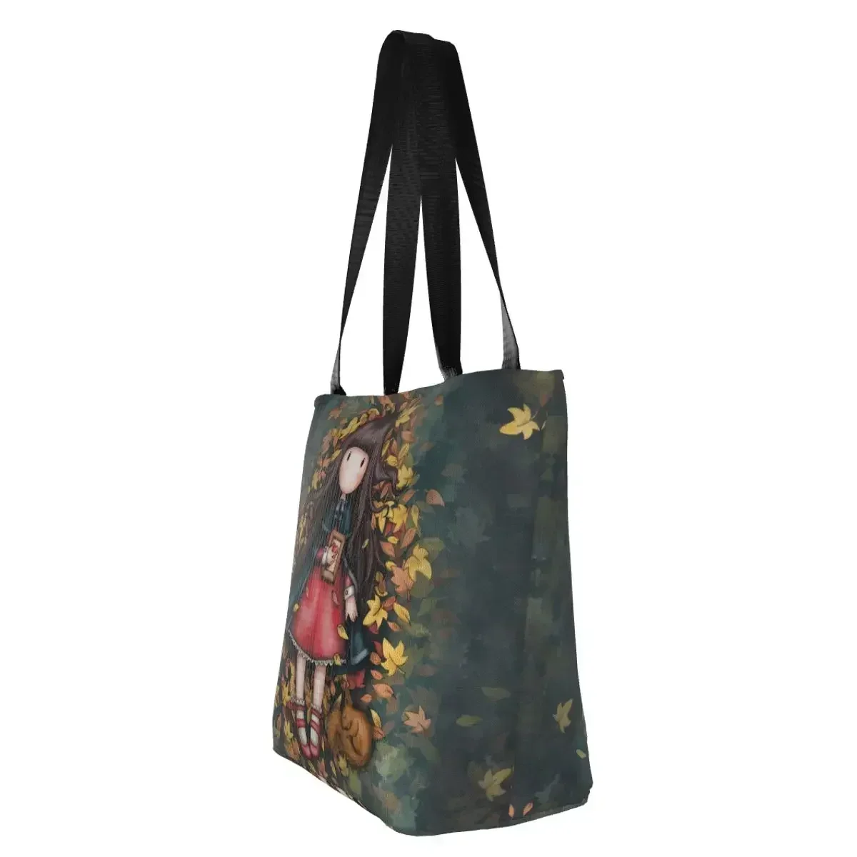 Autumn Leaves Santoro Gorjuss Grocery Shopping Bags Canvas Shopper Tote Shoulder Bag Big Capacity Portable Anime Girl Handbag