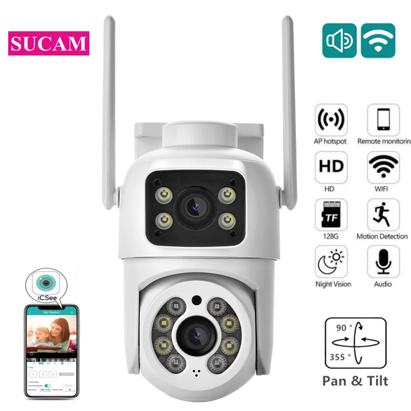 

ICSEE 4MP WIFI Wireless IP Camera Dual Lens Home Security Two Way Audio Video Surveillance CCTV Camera Motion Detection