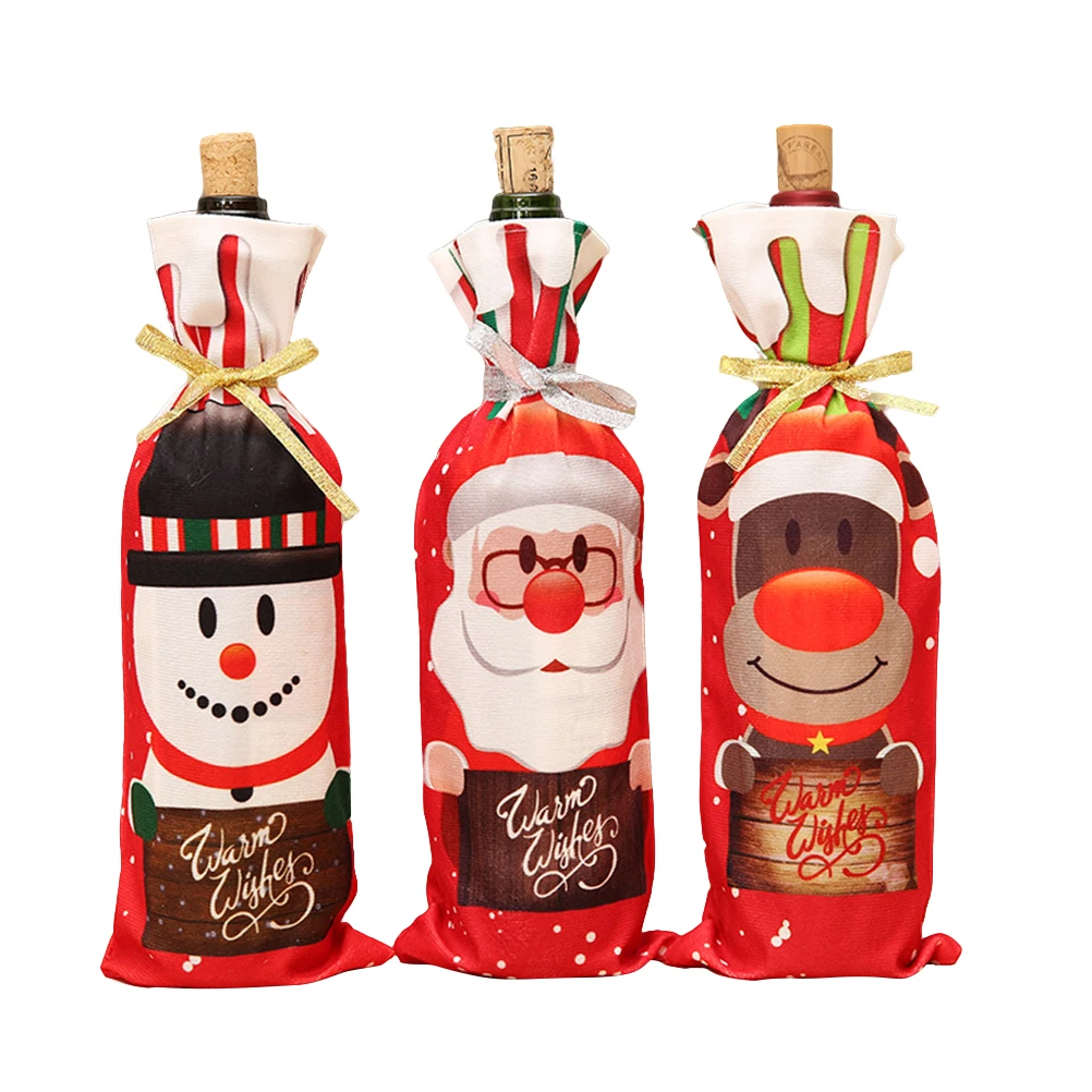 

3pcs Christmas Bottle Cover Decorative Bags for Boxes Holiday Ornaments Gifts Party Home Festive Accessories
