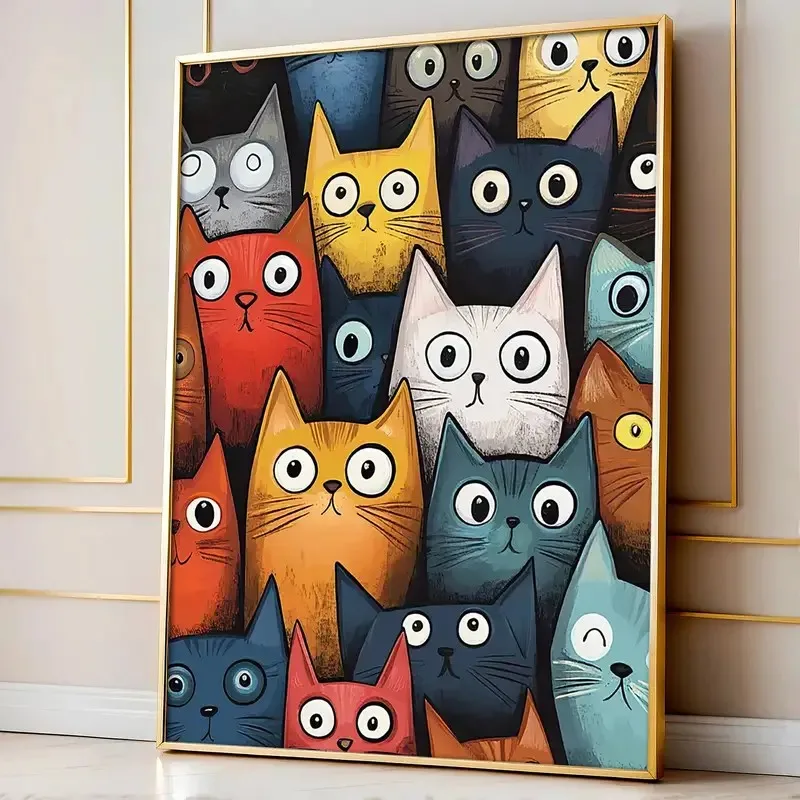 

Nordic Cartoon Cat Canvas Art - Colorful Cat Bedroom Wall Art, Ideal for Wall Decoration in Living Rooms, Bedrooms, and Offices