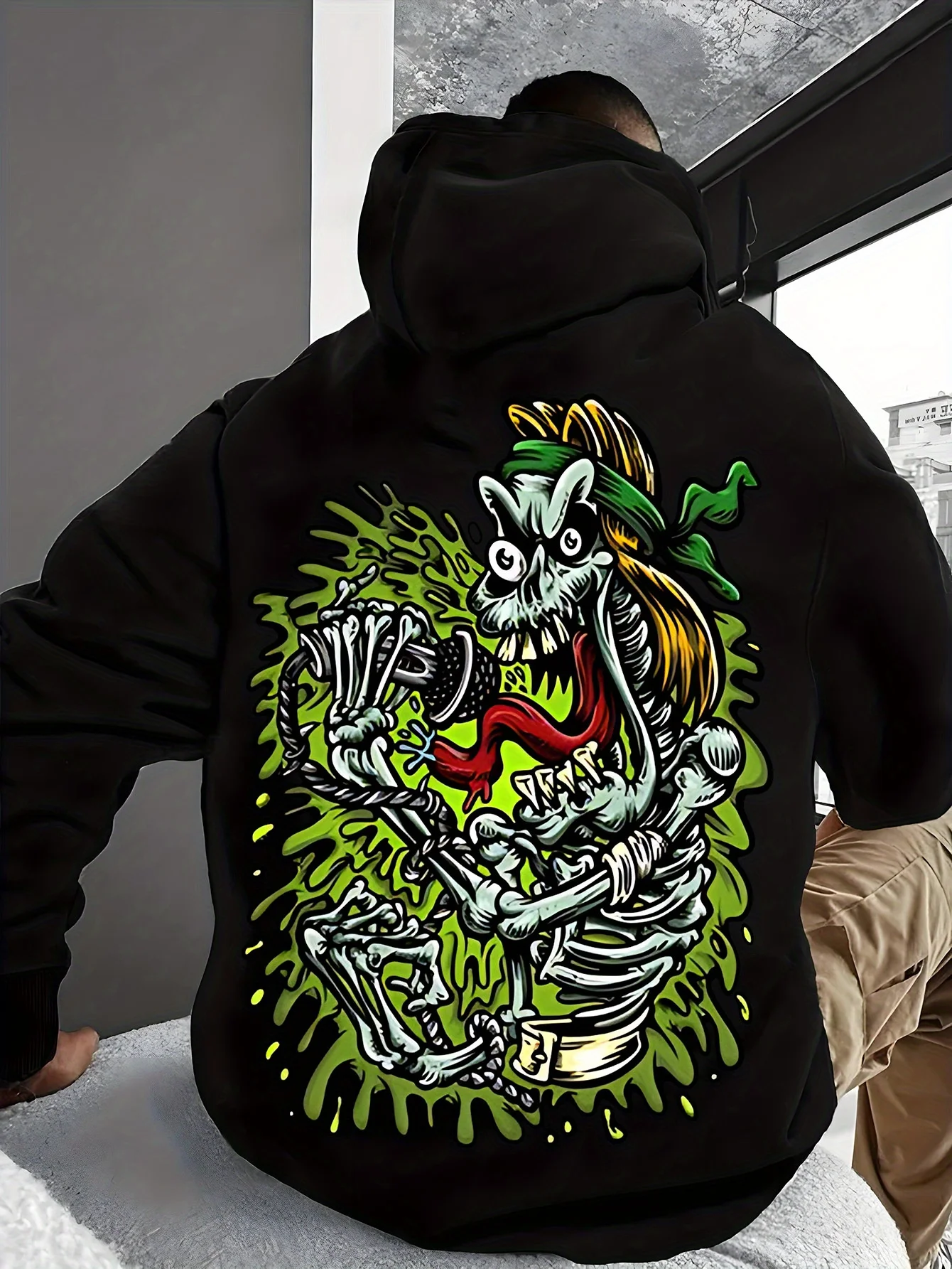 

Cartoon Skeleton Graphic Print Autumn and Winter Men's and Women's Hoodies Casual Loose Outdoor Street Sports Training Brand