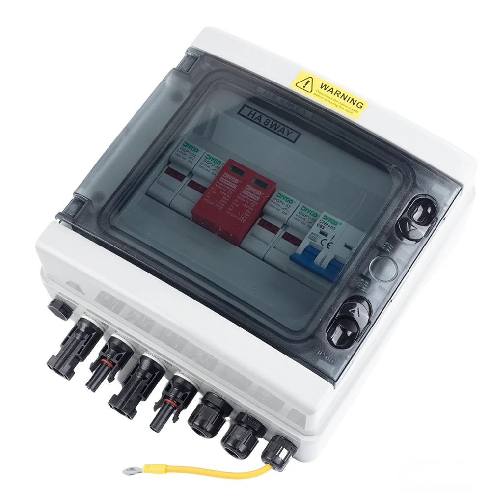 IP65 500V 2 In 1 Out PV DC Fuse MCB SPD Solar Photovoltaic Combiner Box 16/20/25/32/40/50/63A Lightning Waterproof Dustproof Box