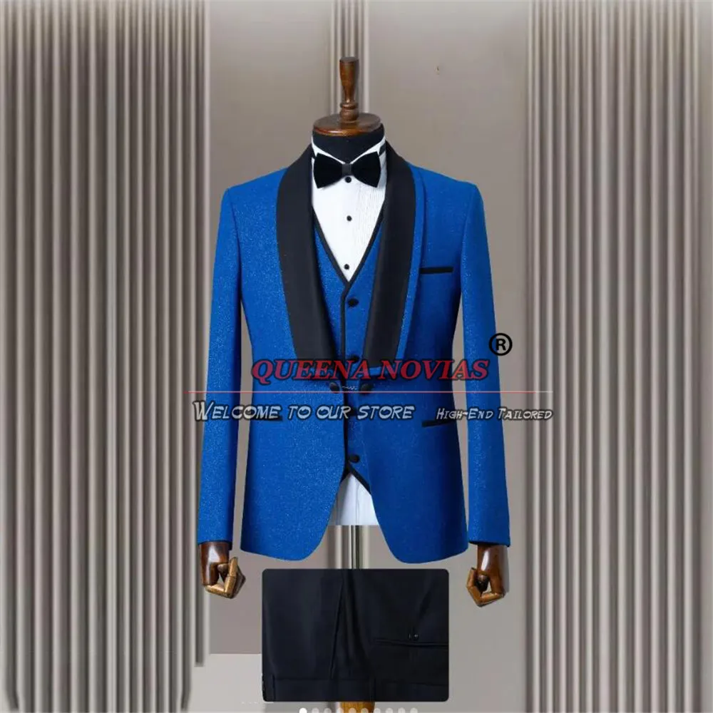 Burgundy Elegant Suits For Men Black Lapel Jacket Vest Pants 3 Pieces Formal Wedding Tuxedos Bespoke Groom Clothing Traje Hombre