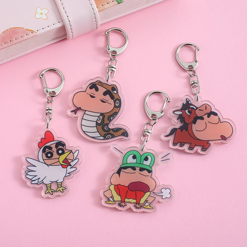 Crayon Shinchan Anime Lilo and Stitch Pendant Keychains Holder Car Key Chain Key Ring Mobile Phone Bag Hanging Jewelry Gifts