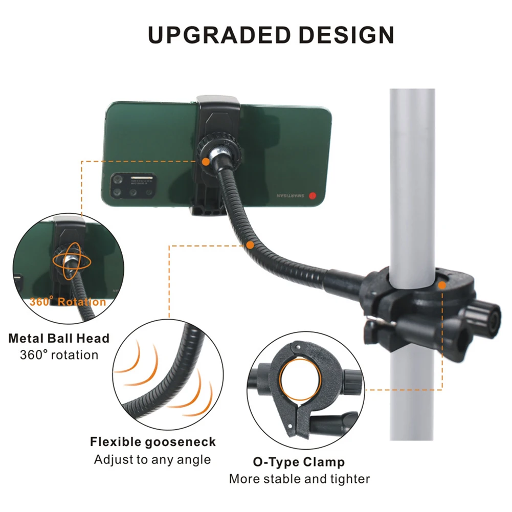 Suporte de microfone ajustável, pólo de pescoço de ganso, suporte longo para celular, suporte de música para microfones, suporte/smartphones