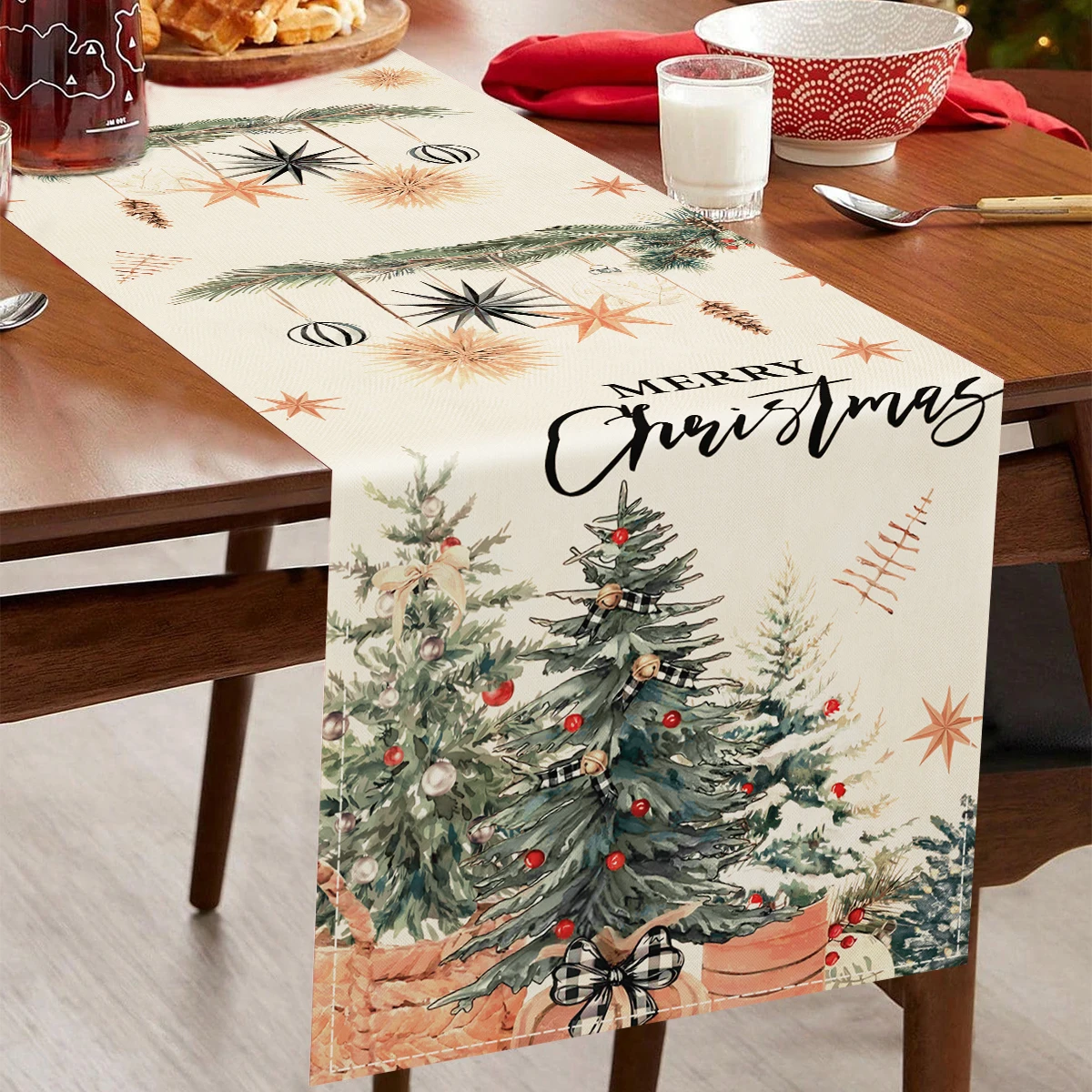 Christmas Linen Table Runner Merry Christmas Decoration for Home Xmas Table Decor 2025 Navidad Notal Noel Ornament New Year 2026