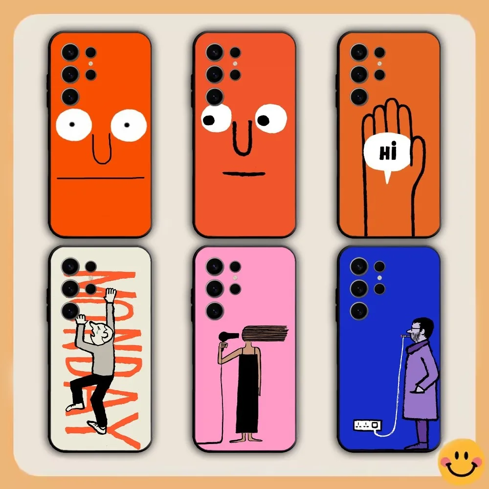 Art Jean Jullien Phone Case For Samsung S21,S22,S23,S24,S30,Ultra,S20,S30,Plus,S21 Fe,Note20 5G black Cover