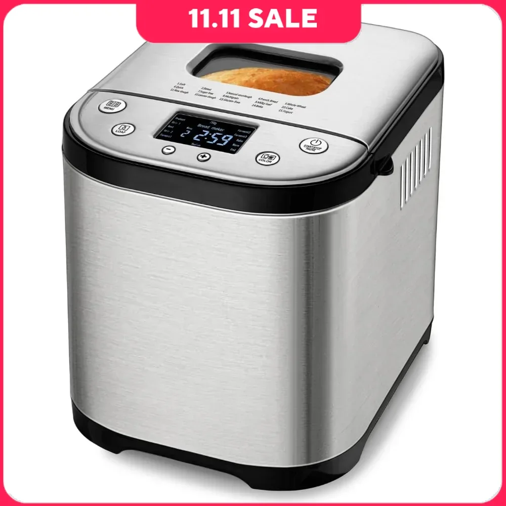 

Bread Maker With Gluten-Free Setting, 15-in-1 Stainless Steel, 2LB 1.5LB 1LB With Homemade Cycle, Automatic Bread Maker