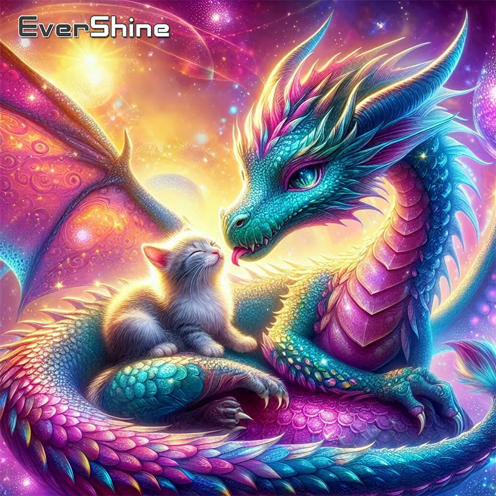 EverShine Diamant-Mosaik Tier-Stickerei Drache Vollflächiges Quadratisches Gemälde Katze Strass-Bild Neuerscheinung Wanddekoration