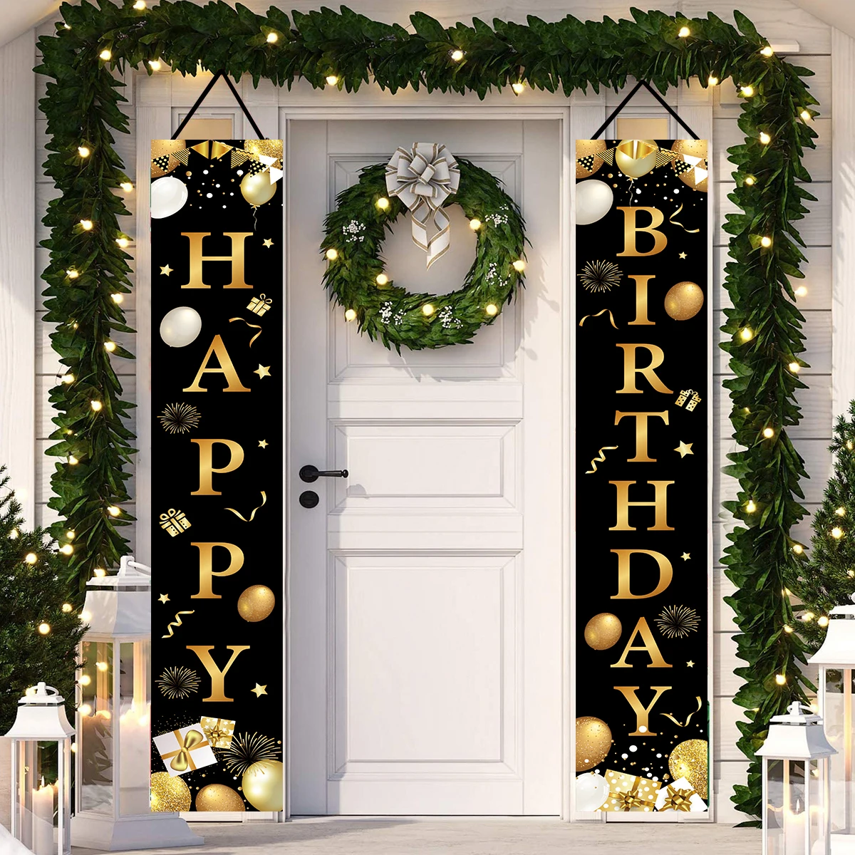 Golden Birthday Door Curtain Backdrop 30 40 50 Happy Birthday Tablecloth Table Runner Balloon Birthday Party Decoration For Home