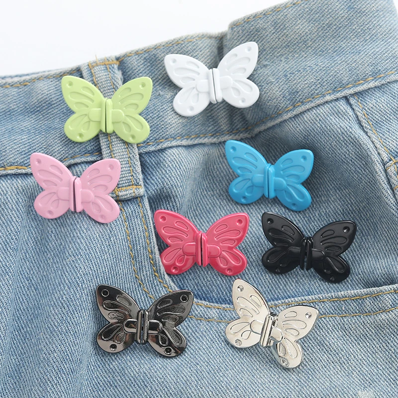 1 Pair Removable Butterfly Shaped Waist Buckle For Lazy Person Adjustable Seamless Invisible Waist Buckle Waist Tightening Tool