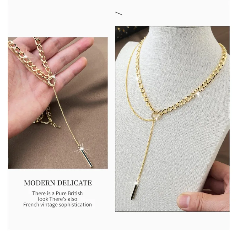 

Titanium steel geometric spliced chain necklace, double-tassel women's accessory necklace, fashionable clothing necklace