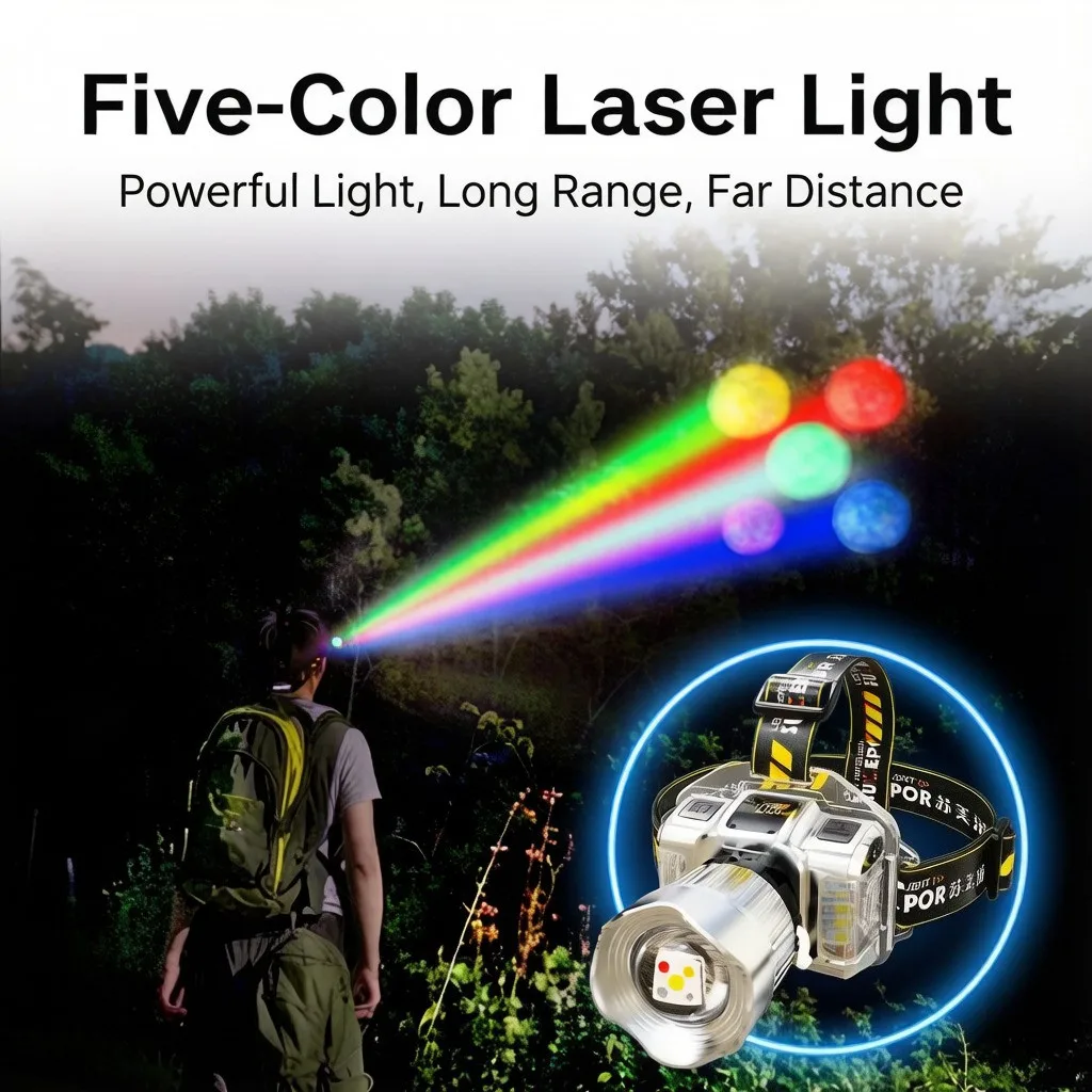5色ledマイナーズランプ、超高輝度充電式ヘッドライト、長距離、高光量、ズーム機能付き