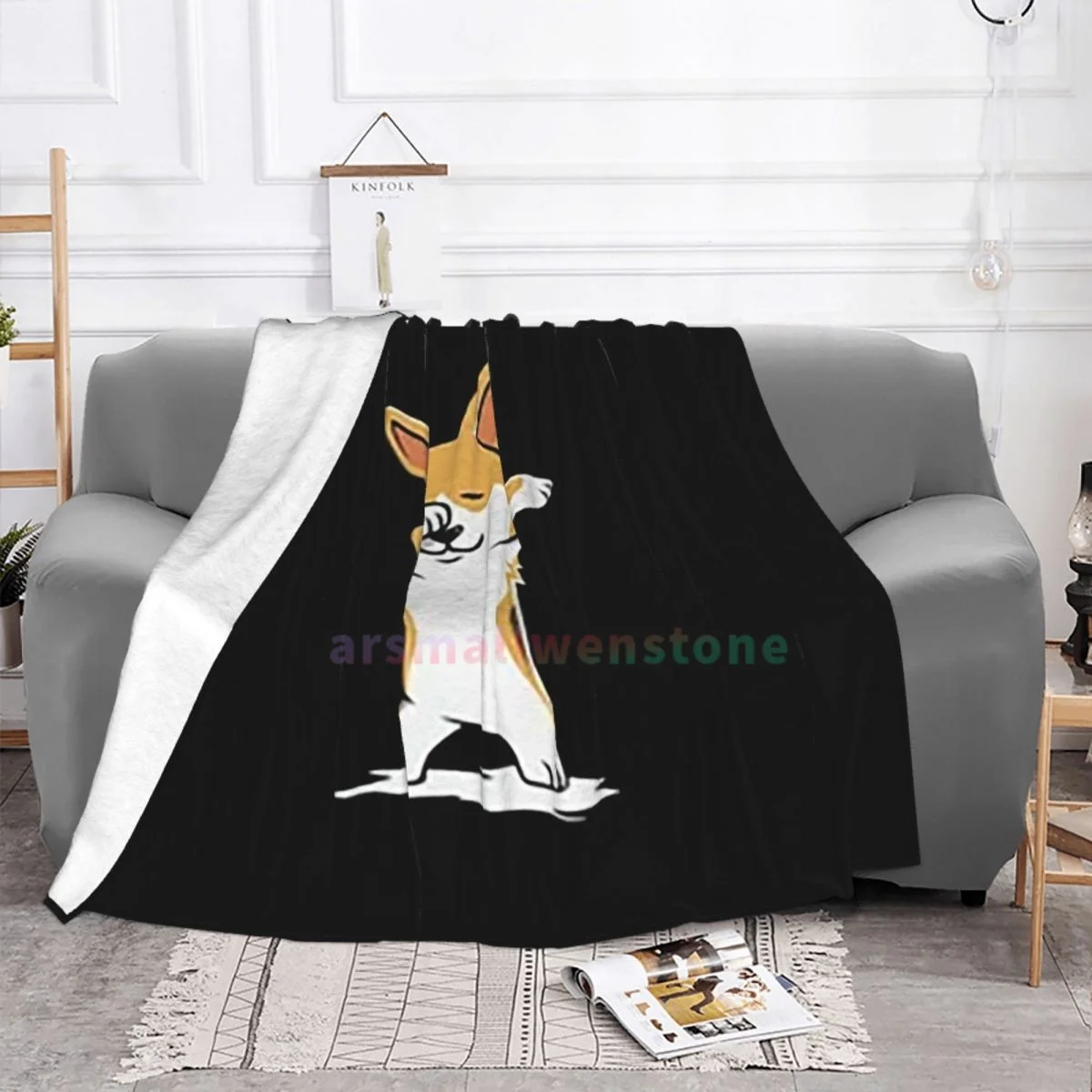 Corgi Dabbing Dog Flannel Fleece Blanket Soft Warm Lightweight Cozy Anti-Pilling Fuzzy Throw Blankets for Couch Bed Sofa Travel